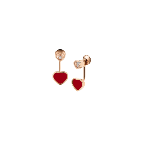 CHOPARD - ORECCHINI HAPPY HEARTS, ORO ROSA ETICO, DIAMANTI, PIETRA ROSSA - 83A082-5801