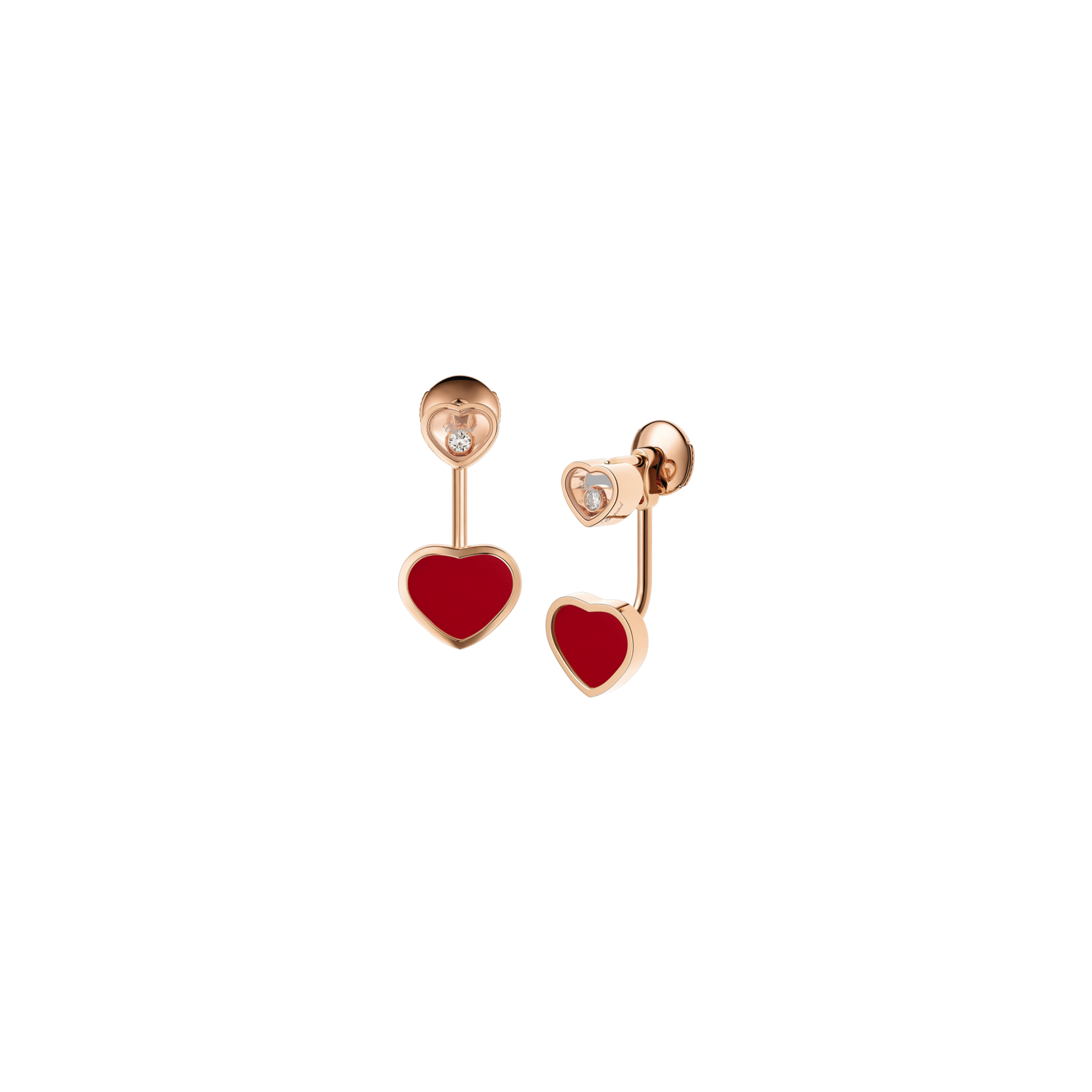 CHOPARD - ORECCHINI HAPPY HEARTS, ORO ROSA ETICO, DIAMANTI, PIETRA ROSSA - 83A082-5801