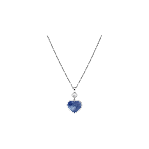 CHOPARD - COLLANA HAPPY HEARTS, ORO BIANCO ETICO, DIAMANTI, MADREPERLA BLUE - 797482-1350