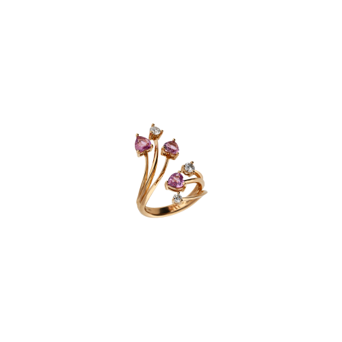 ANELLO RAMI IN ORO ROSA CON DIAMANTI E ZAFFIRI ROSA - 3R00052DSPP