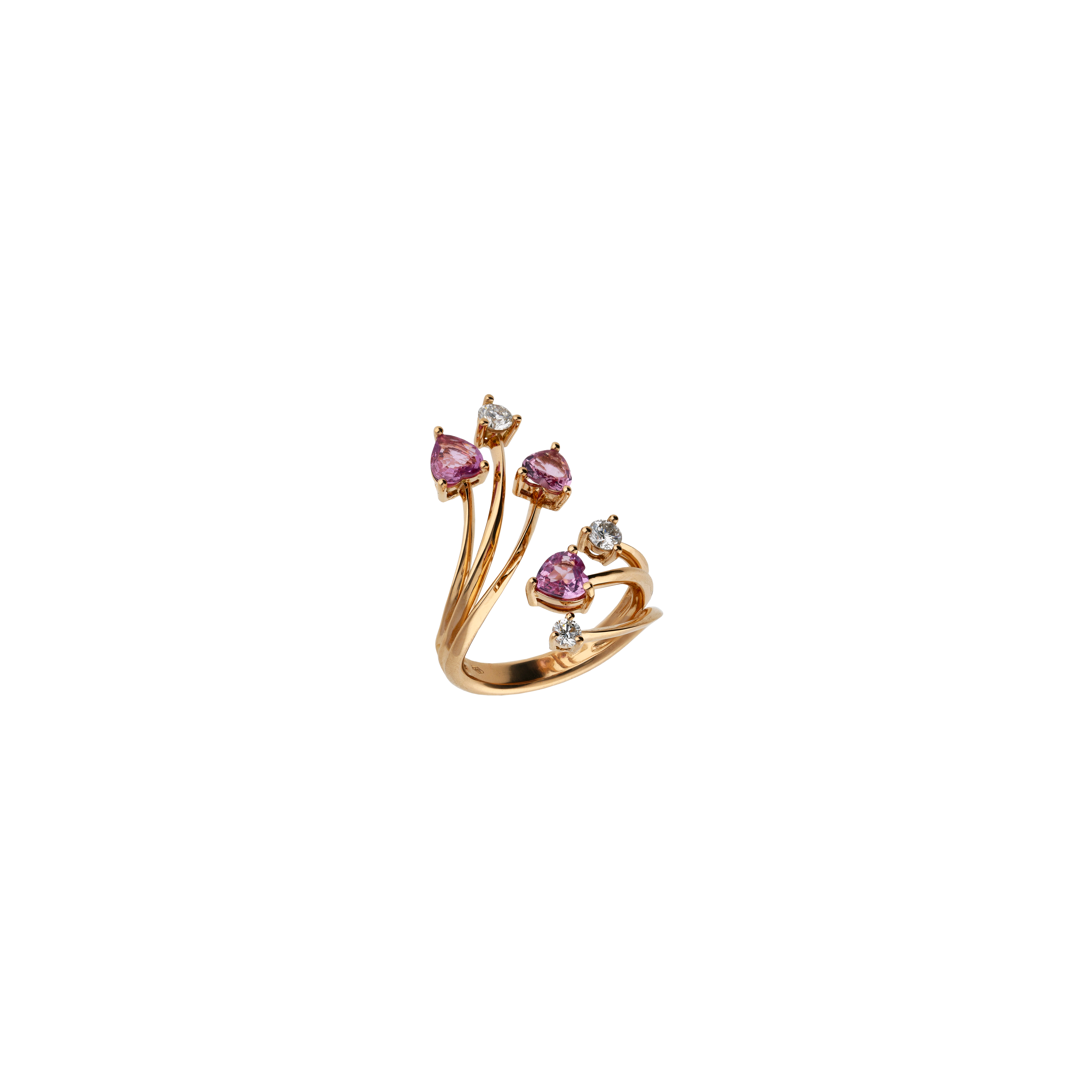 ANELLO RAMI IN ORO ROSA CON DIAMANTI E ZAFFIRI ROSA - 3R00052DSPP