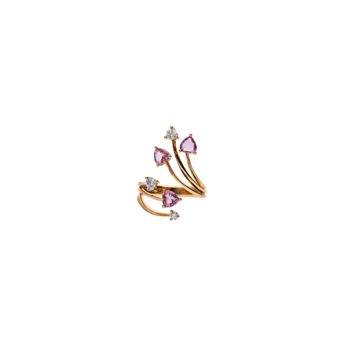 ANELLO RAMI IN ORO ROSA CON DIAMANTI E ZAFFIRI ROSA - 3R00052DSPP