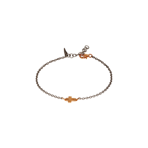 BRACCIALE UOMO IN TITANIO CON UNA CROCE E CHIUSURA IN ORO ROSSO 9 KT - MINBRTRG1CROK