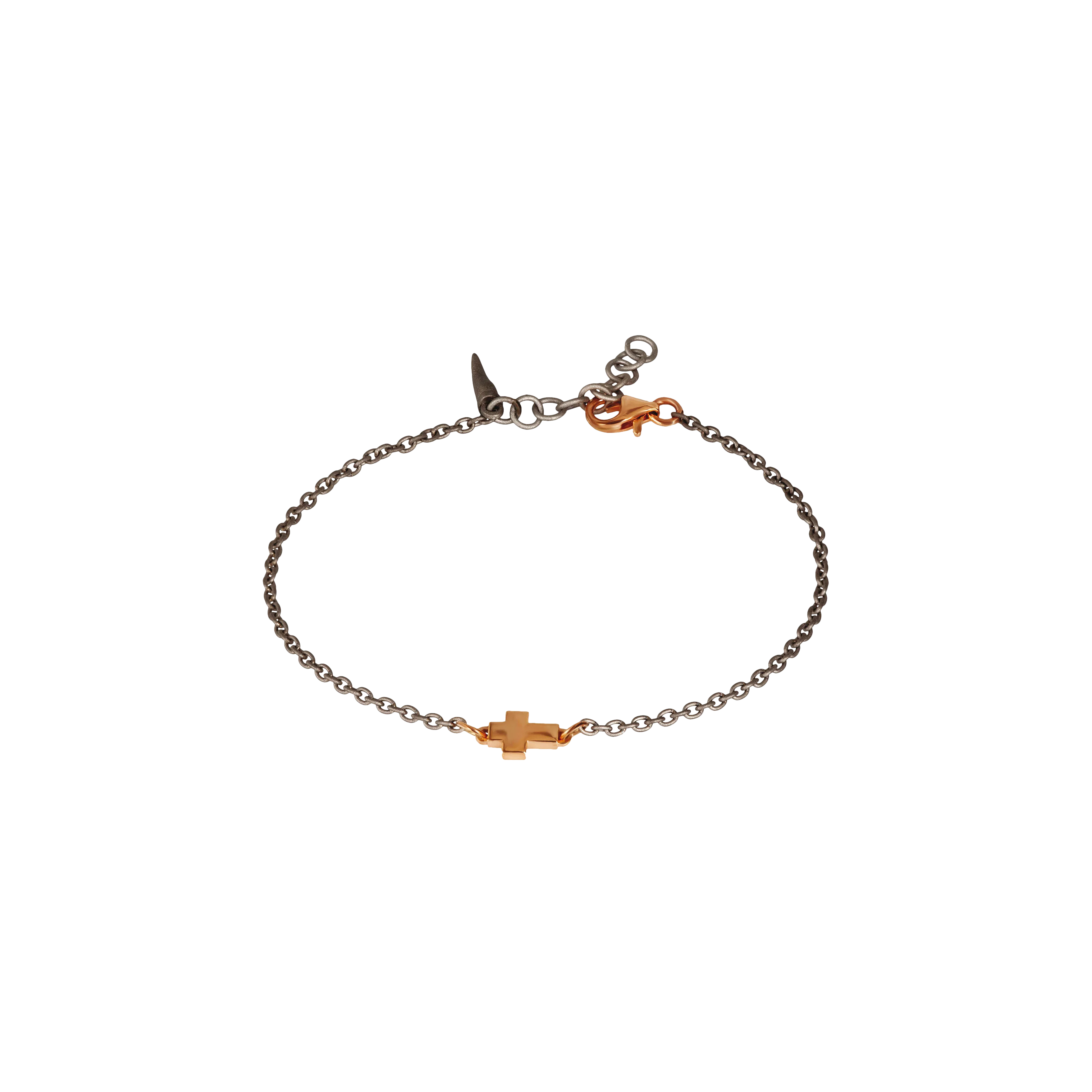 BRACCIALE UOMO IN TITANIO CON UNA CROCE E CHIUSURA IN ORO ROSSO 9 KT - MINBRTRG1CROK