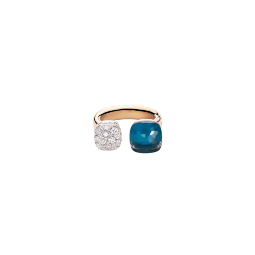 ANELLO NUDO IN ORO ROSA E ORO BIANCO, CON TOPAZIO BLUE LONDON E PAVÉ DI DIAMANTI - PAC4020O6WHRDB0TL