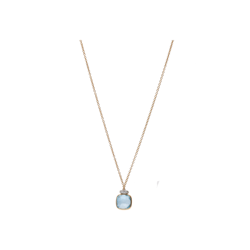 COLLANA NUDO MINI IN ORO ROSA CON TOPAZIO AZZURRO E DIAMANTI - PCC5020O6WHRDB0YY