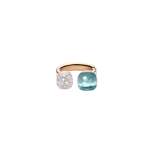 ANELLO NUDO IN ORO ROSA E ORO BIANCO CON TOPAZIO AZZURRO E PAVE' DI DIAMANTI - PAC4020O6WHRDB0YY