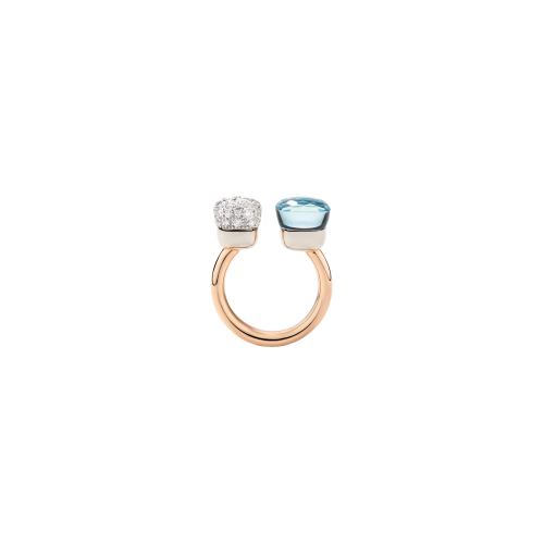 ANELLO NUDO IN ORO ROSA E ORO BIANCO CON TOPAZIO AZZURRO E PAVE' DI DIAMANTI - PAC4020O6WHRDB0YY