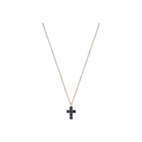 COLLANA IN ORO ROSA CON PENDENTE CROCE E DIAMANTI NERI - 247053