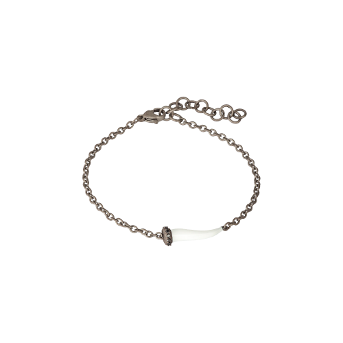Accedi alla scheda di Mano | J . BRACCIALE CHARMS UOMO LUCKY HORN CON CORNETTO SMALTATO BIANCO IN TITANIO, 5 BLACK E CATENA - CHBRT5BBRKSM_BIANCO