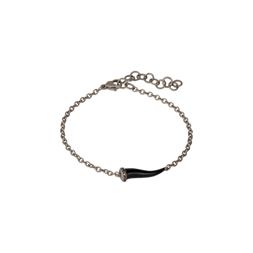 Accedi alla scheda di Mano | J . BRACCIALE CHARMS UOMO LUCKY HORN CON CORNETTO SMALTATO NERO IN TITANIO, 5 BLACK E CATENA - CHBRT5BBRKSM_NERO
