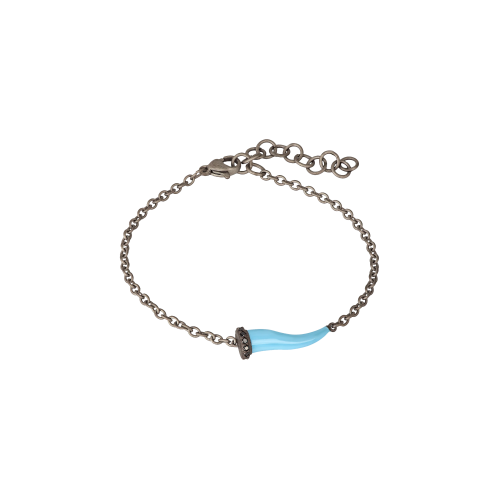 Accedi alla scheda di Mano | J . BRACCIALE CHARMS UOMO LUCKY HORN CON CORNETTO SMALTATO AZZURRO IN TITANIO, 5 BLACK E CATENA - CHBRT5BBRKSM_AZZURRO