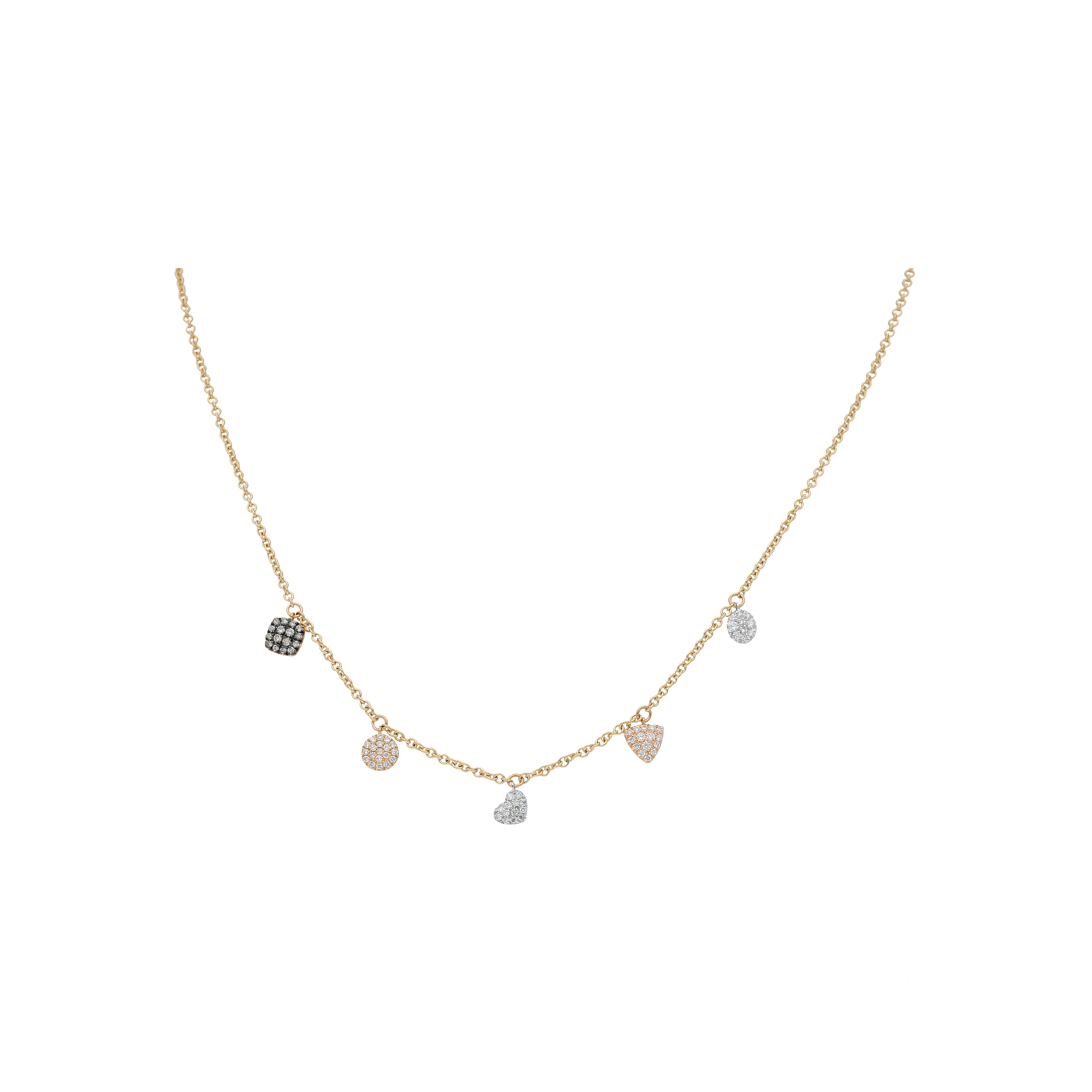 COLLANA GIROCOLLO IN ORO ROSA CON CIONDOLI, DIAMANTI BIANCHI E DIAMANTI BROWN