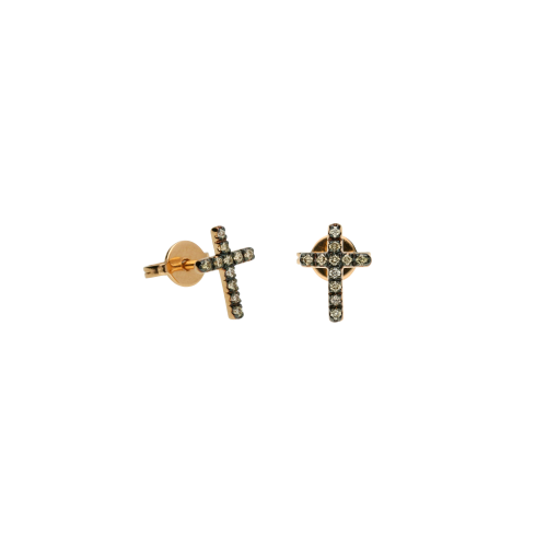 Orecchini Croce in oro rosa e diamanti brown - FO1675R002N
