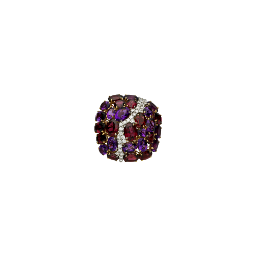 Anello in oro rosa, diamanti bianchi, ametiste e granto rodolite - MX328AME/R0D