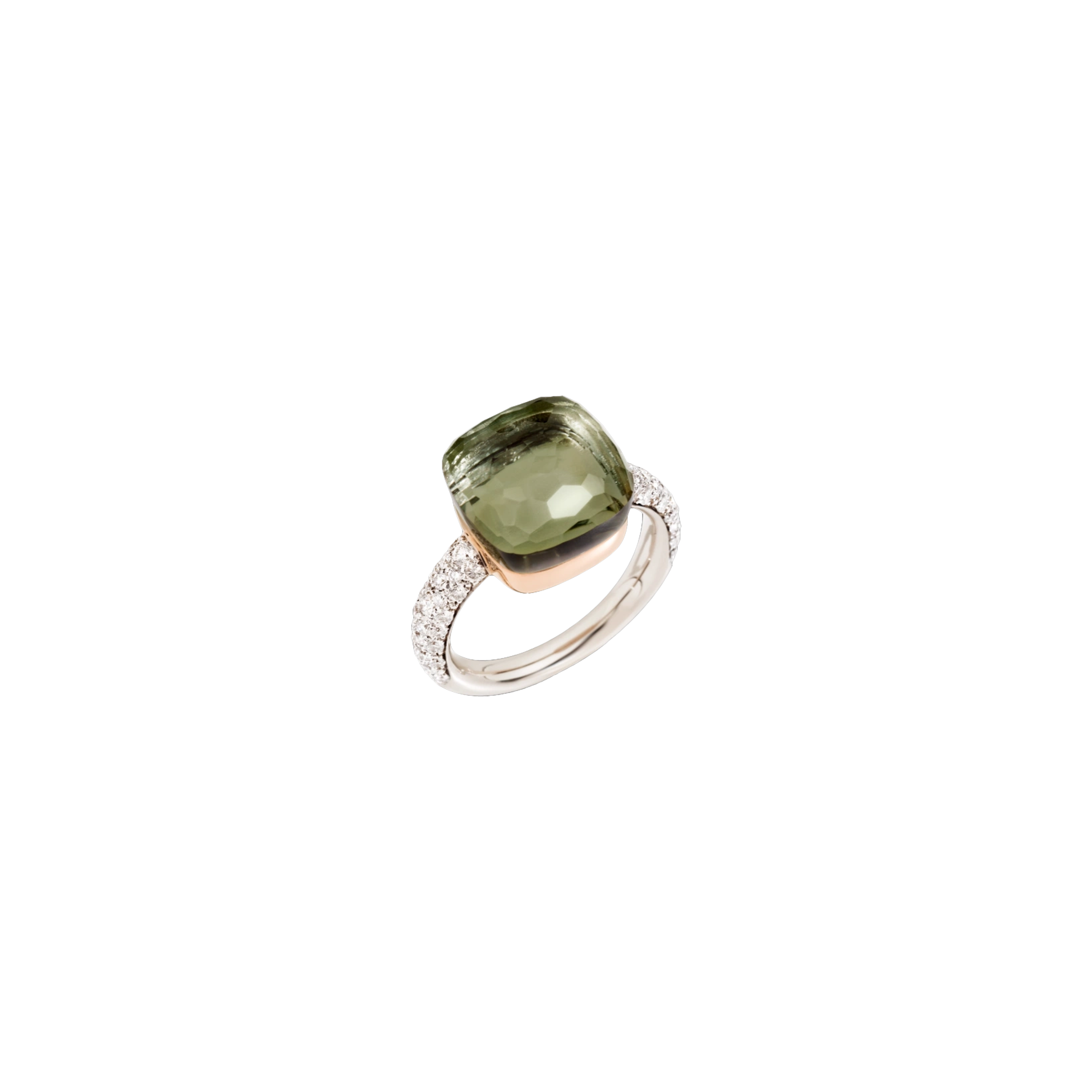 POMELLATO - ANELLO NUDO MAXI IN ORO BIANCO E ROSA CON PRASIOLITE E DIAMANTI - PAB4010O6000DB0PA - PAB4010O6000DB0PA