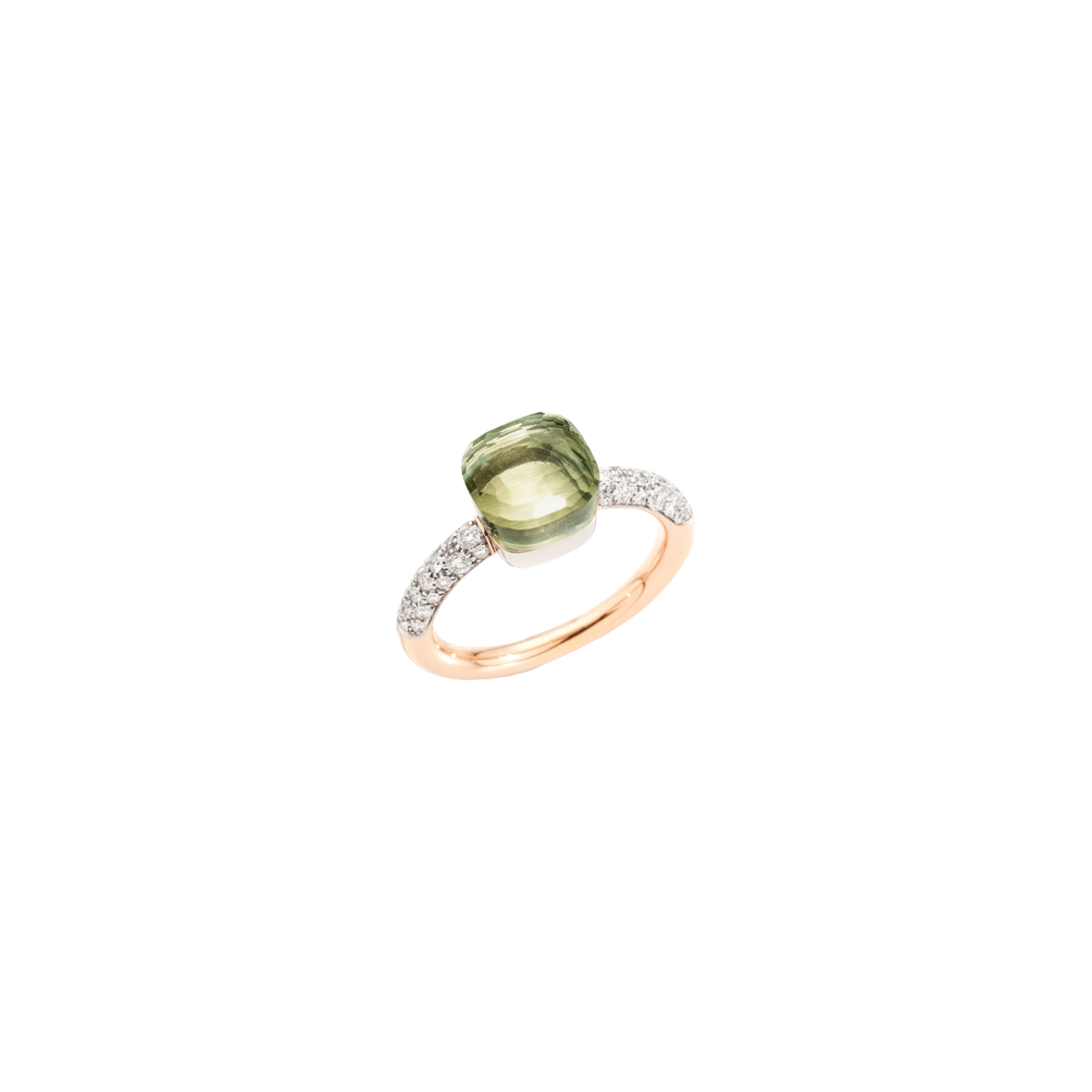 POMELLATO - ANELLO NUDO PETIT IN ORO ROSA E BIANCO CON PRASIOLITE E DIAMANTI - PAB7040O6WHRDB0PA - PAB7040O6WHRDB0PA