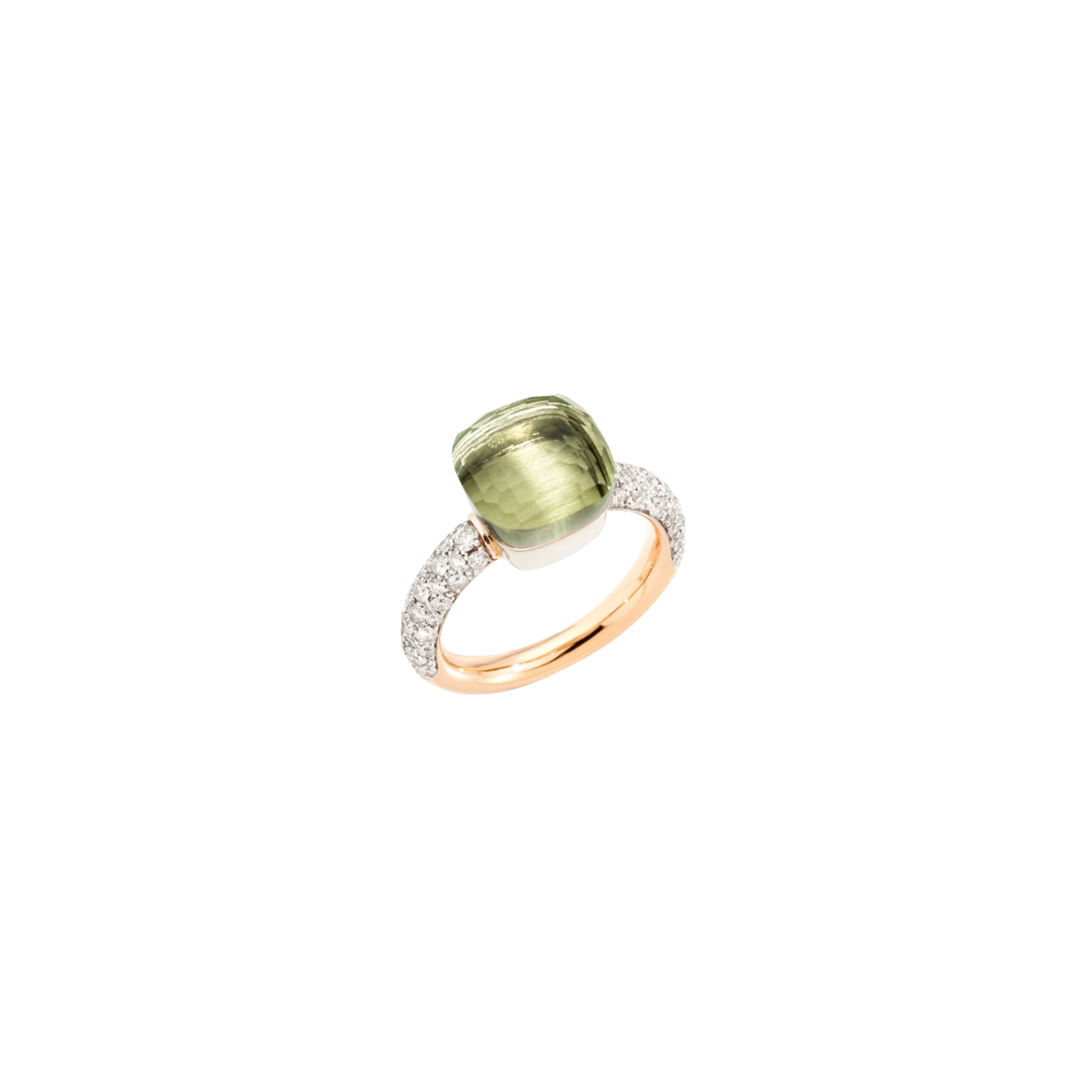 POMELLATO - ANELLO NUDO CLASSIC IN ORO ROSA E BIANCO CON PRASIOLITE E DIAMANTI - PAC0040O6WHRDB0PA - PAC0040O6WHRDB0PA