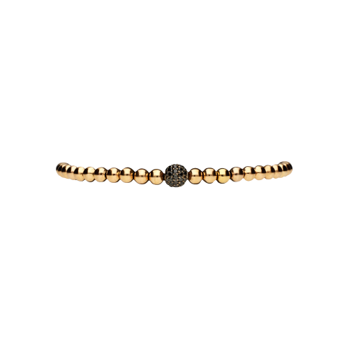 Bracciale in oro rosa 18 carati e cordino nero con diamanti neri taglio brillante