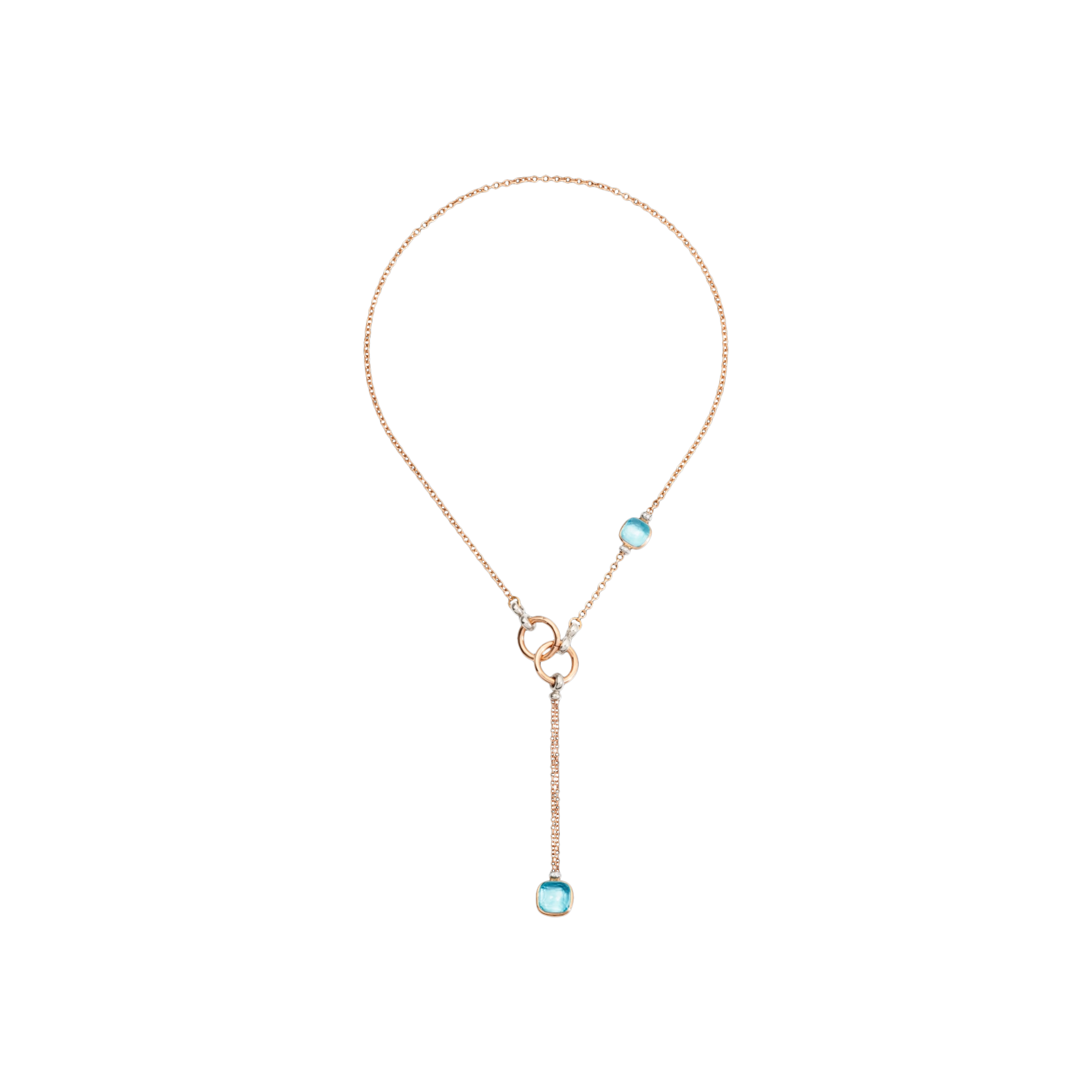 POMELLATO - COLLANA LARIAT NUDO IN ORO ROSA E BIANCO CON TOPAZI AZZURRI E DIAMANTI - PCB9051O6000DB0OY