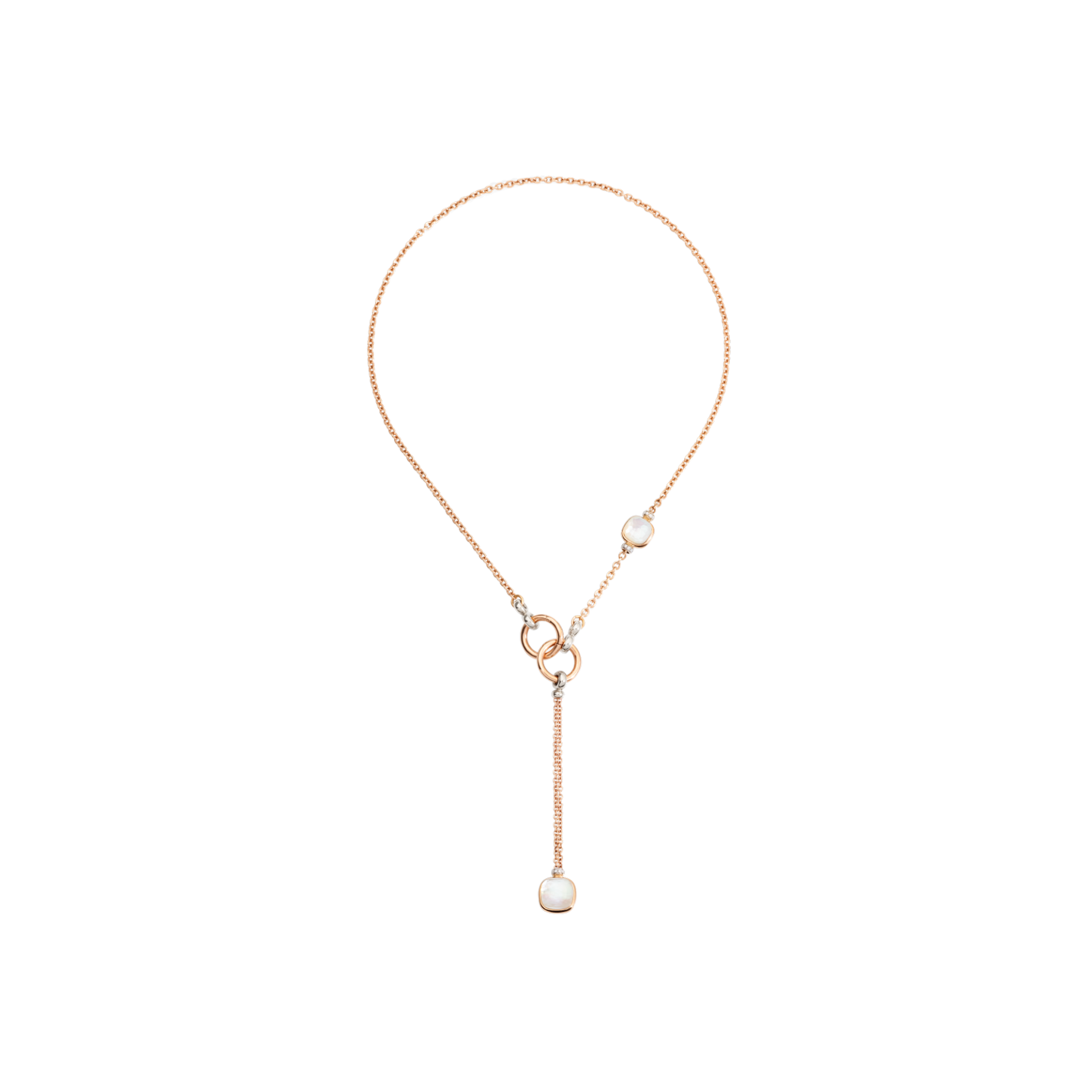 POMELLATO - COLLANA LARIAT NUDO IN ORO ROSA E BIANCO CON MADREPERLE, TOPAZI BIANCHI E DIAMANTI - PCB9051O6000DB0VA