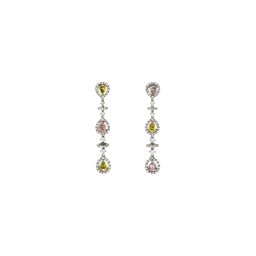 Orecchini in oro bianco 18 carati con diamanti bianchi taglio brillante e diamanti fancy taglio goccia - PE41964DFD X