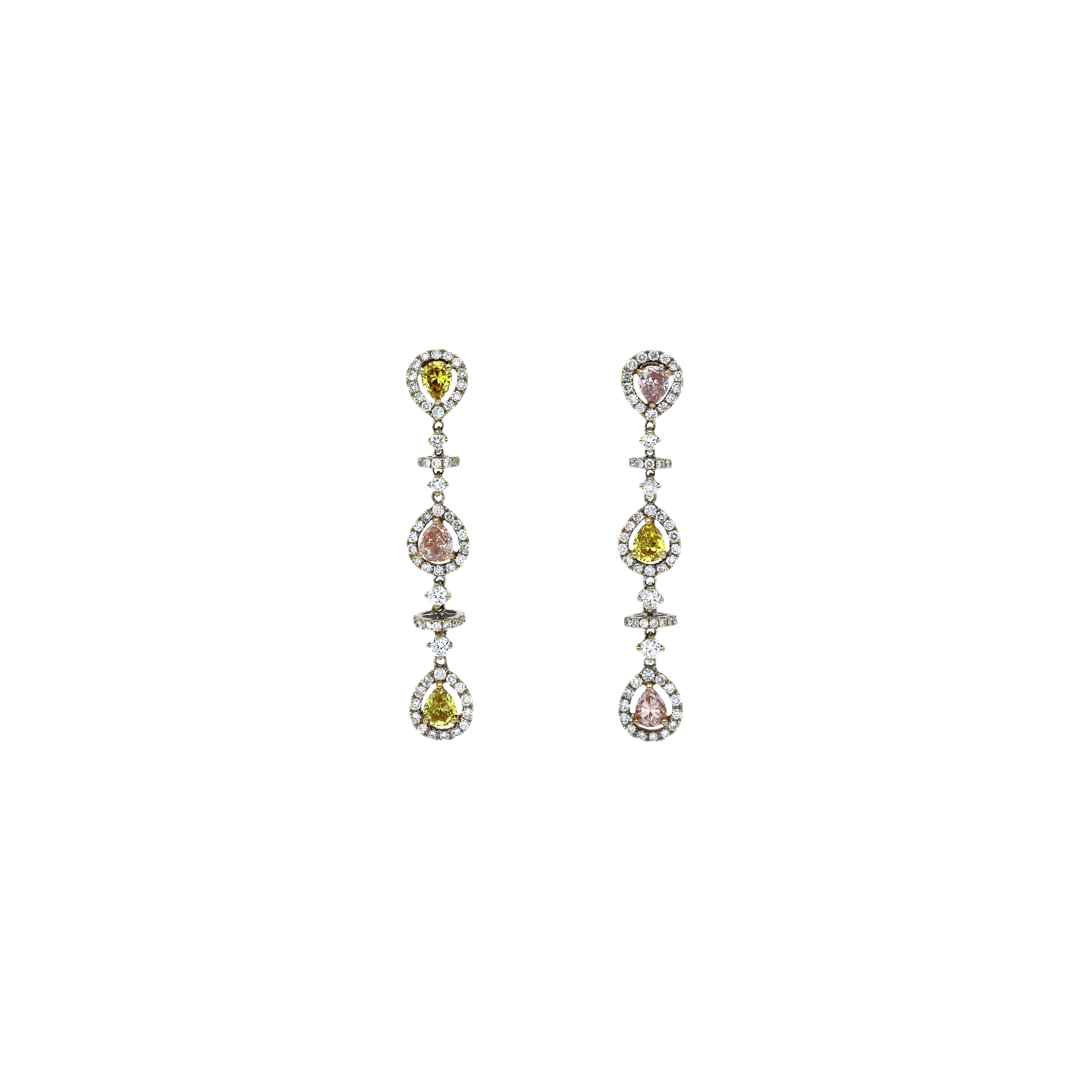 Orecchini in oro bianco 18 carati con diamanti bianchi taglio brillante e diamanti fancy taglio goccia - PE41964DFD X