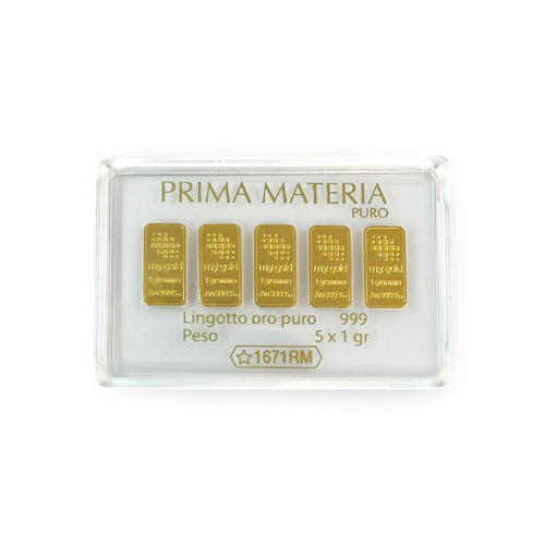 Accedi alla scheda di Prima Materia PRIMA MATERIA BLISTER 5 LINGOTTI ORO PURO 999 (24 CARATI) DA 1 GR. - PMG5GR
