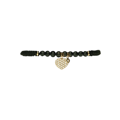 Bracciale cordone con onici e cuore in oro rosa 18 carati e diamanti - VB22491D0XP