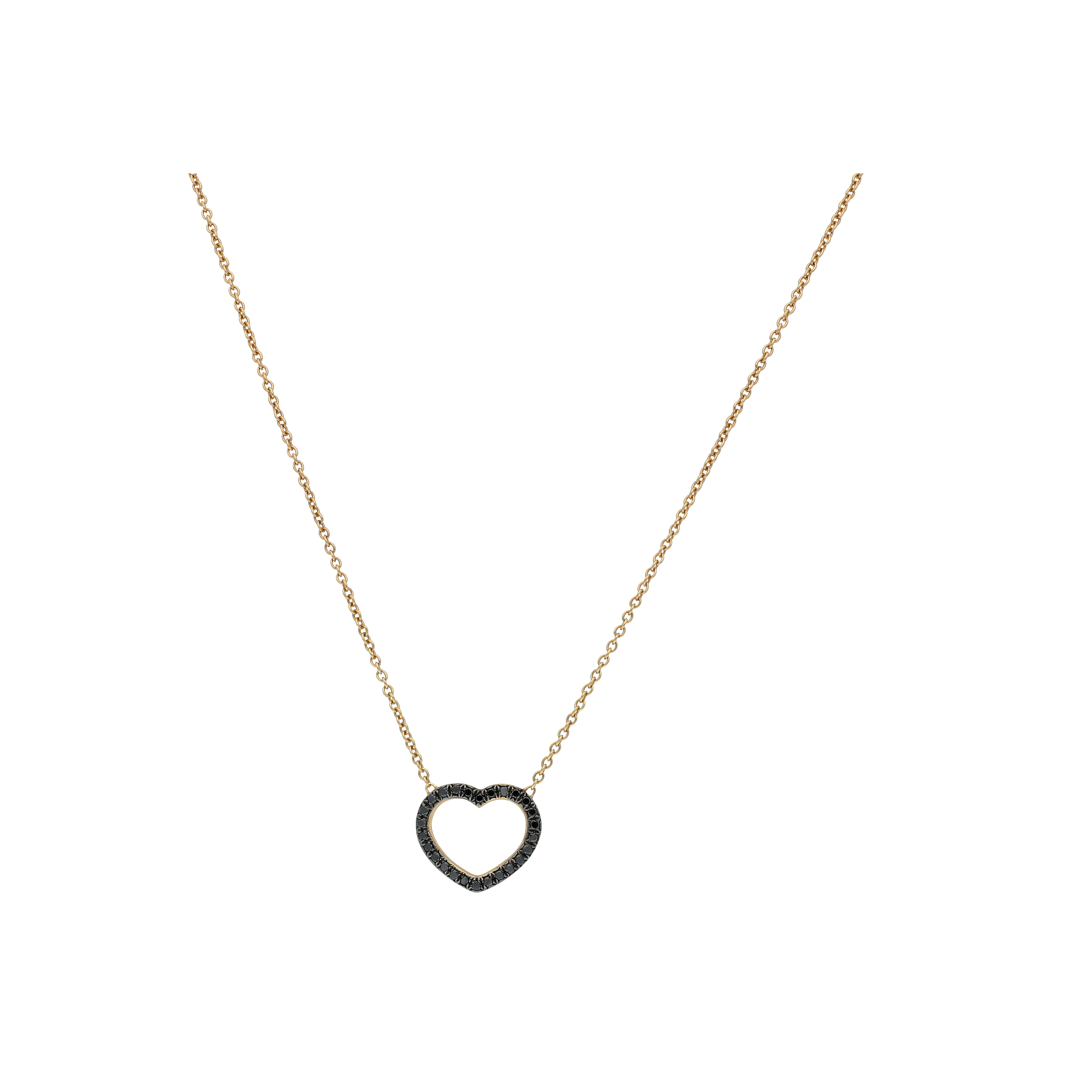 COLLANA CUORE IN ORO ROSA CON DIAMANTI NERI