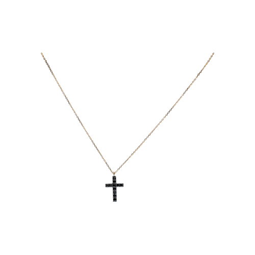 COLLANA IN ORO ROSA CON CROCE PENDENTE IN DIAMANTI NERI - VN27315DKP