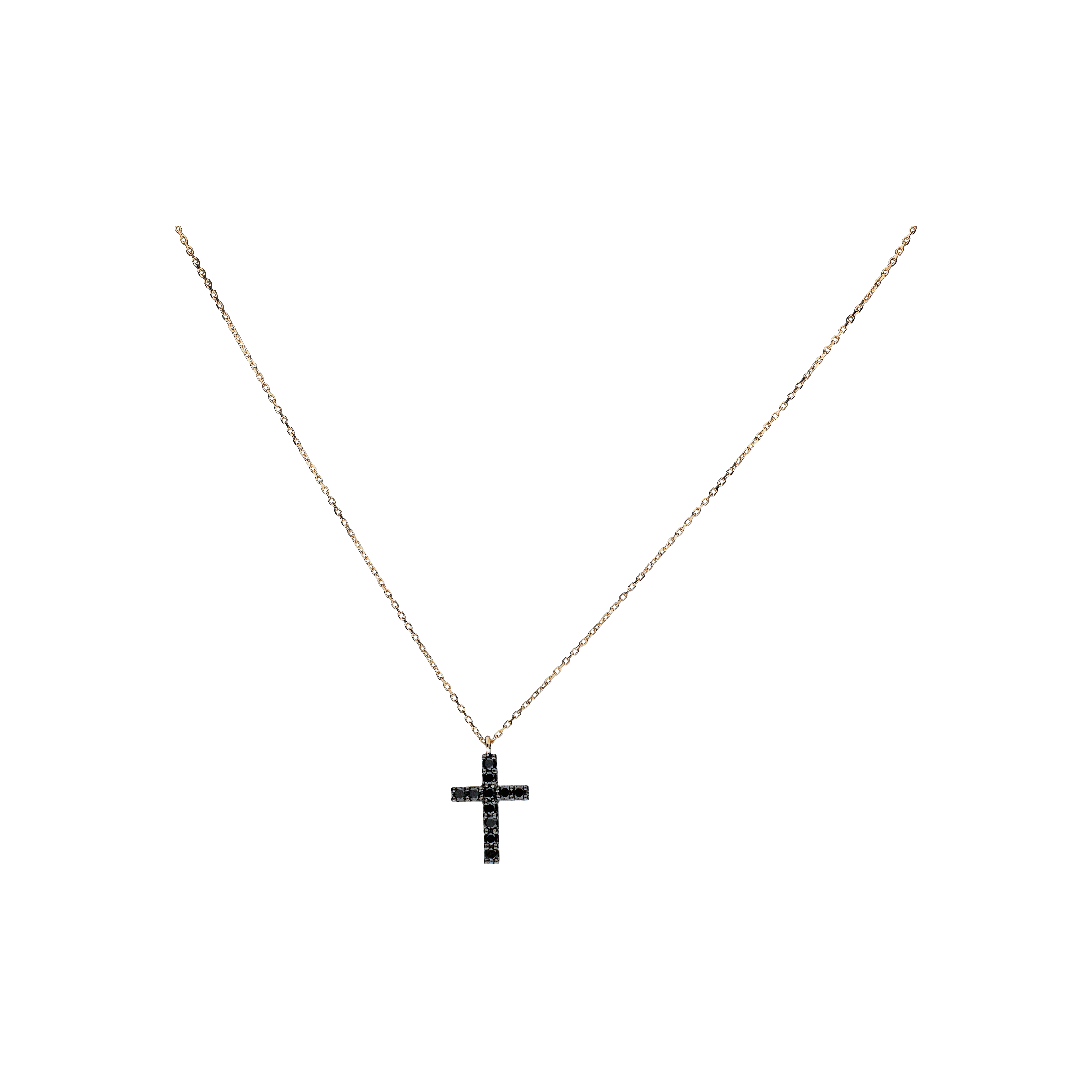 COLLANA IN ORO ROSA CON CROCE PENDENTE IN DIAMANTI NERI - VN27315DKP