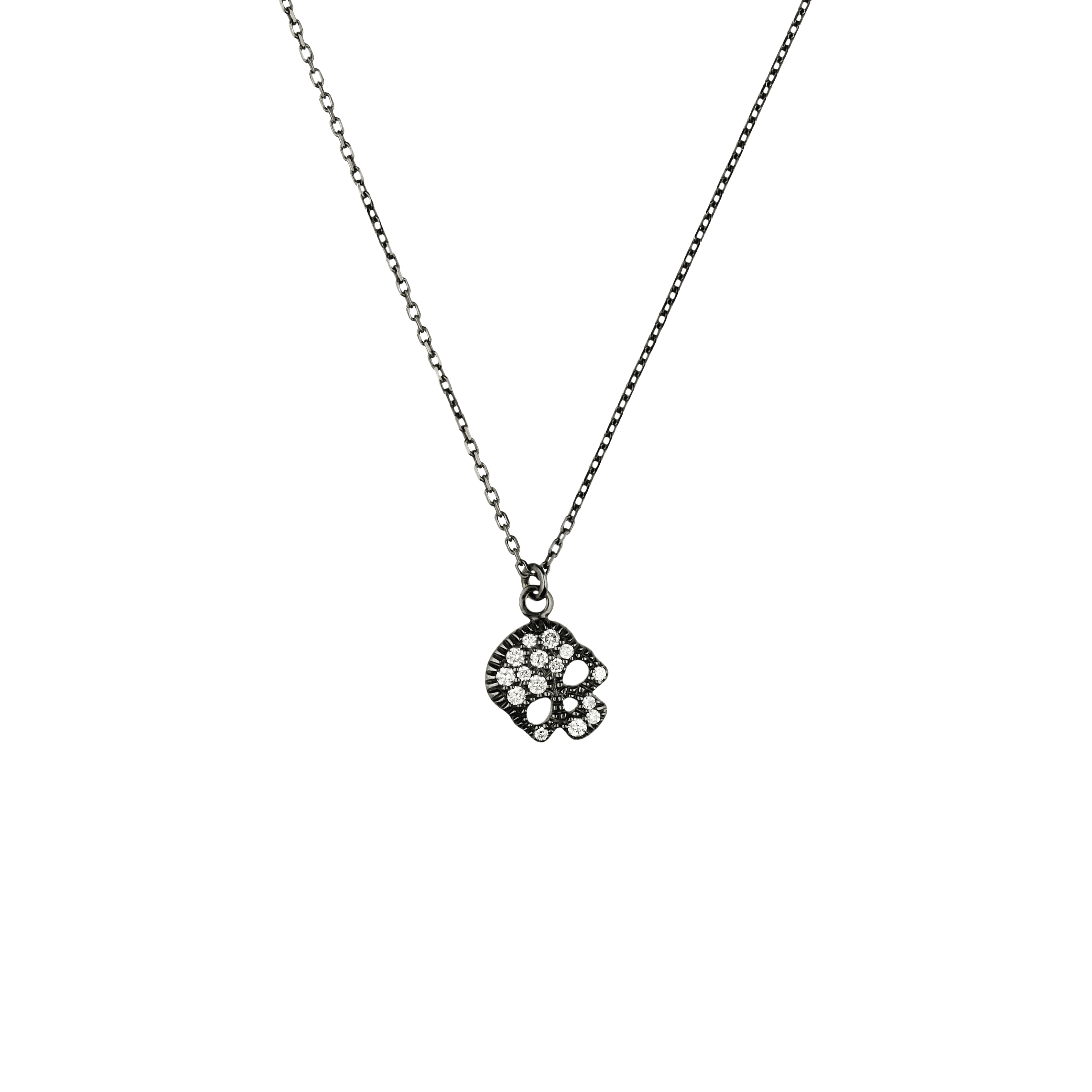 COLLANA GIROCOLLO IN ORO BIANCO BRUNITO 18 CARATI CON CIONDOLO TESCHIO IN PAVÈ DI DIAMANTI - VP22679DBW