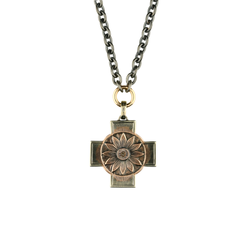 Collana in argento nero con ciondolo croce in oro rosa e diamanti bianchi - VP26538DX09