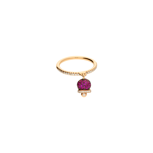 Anello Campanella in oro rosa, diamani bianchi e rubini naturali - misura 14 - possibilità di messa a misura
