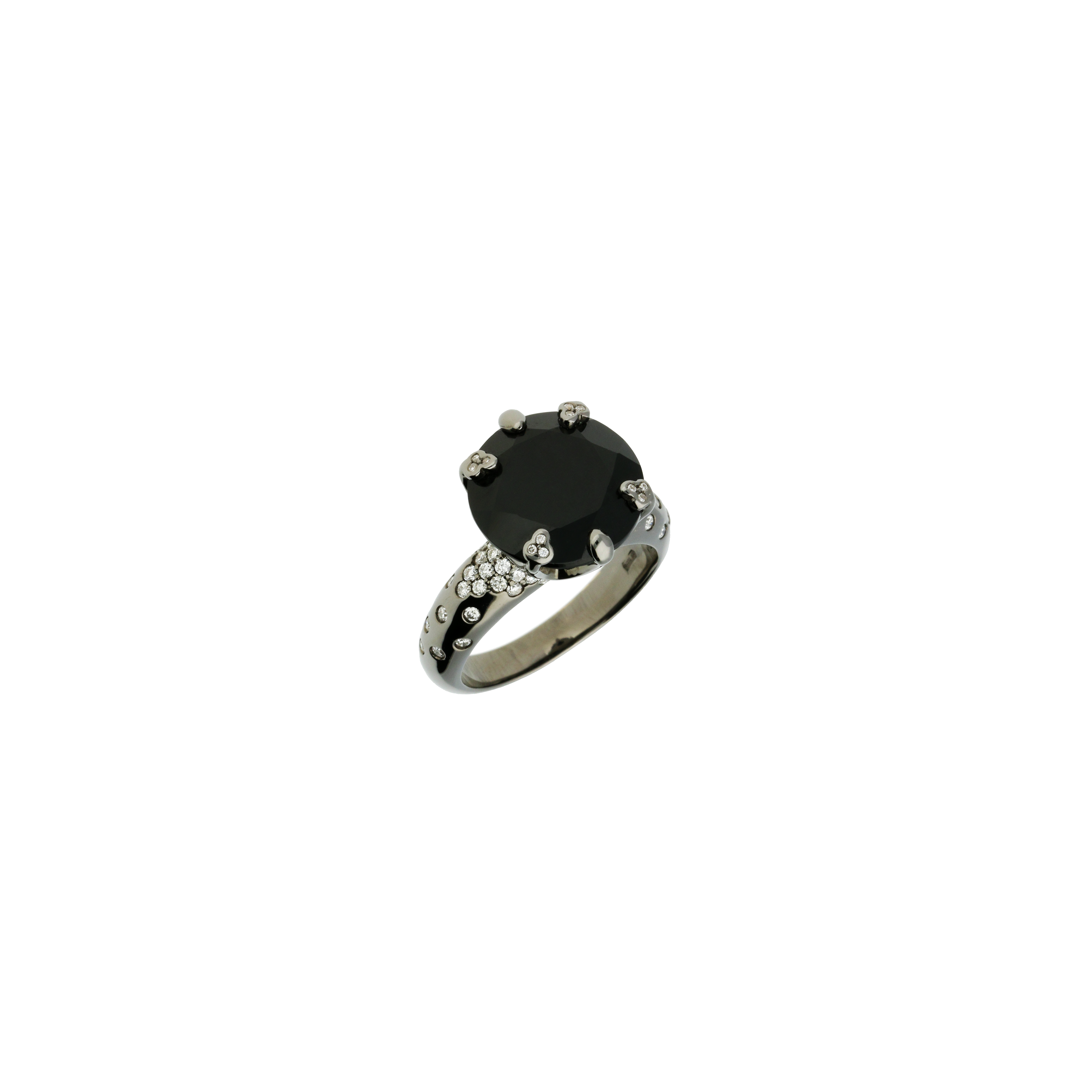 Anello in oro bianco brunito, diamanti bianchi e onice nera - VR13024DOXBW