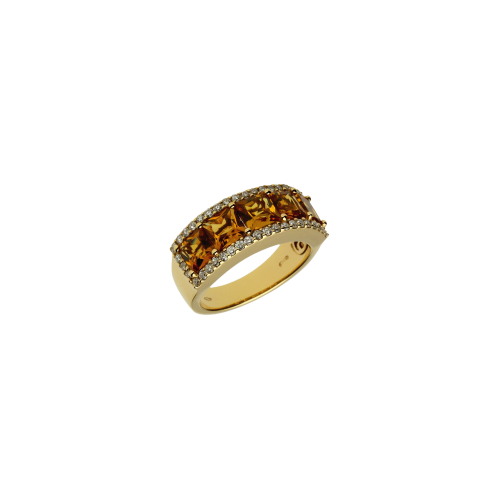Anello in oro rosa 18 carati con quarzo citrino e diamanti bianchi taglio brillante - VR20882DCTP