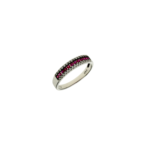Anello in oro bianco 18 carati con rubini naturali e diamanti bianchi taglio brillante - VR21625DRUW-