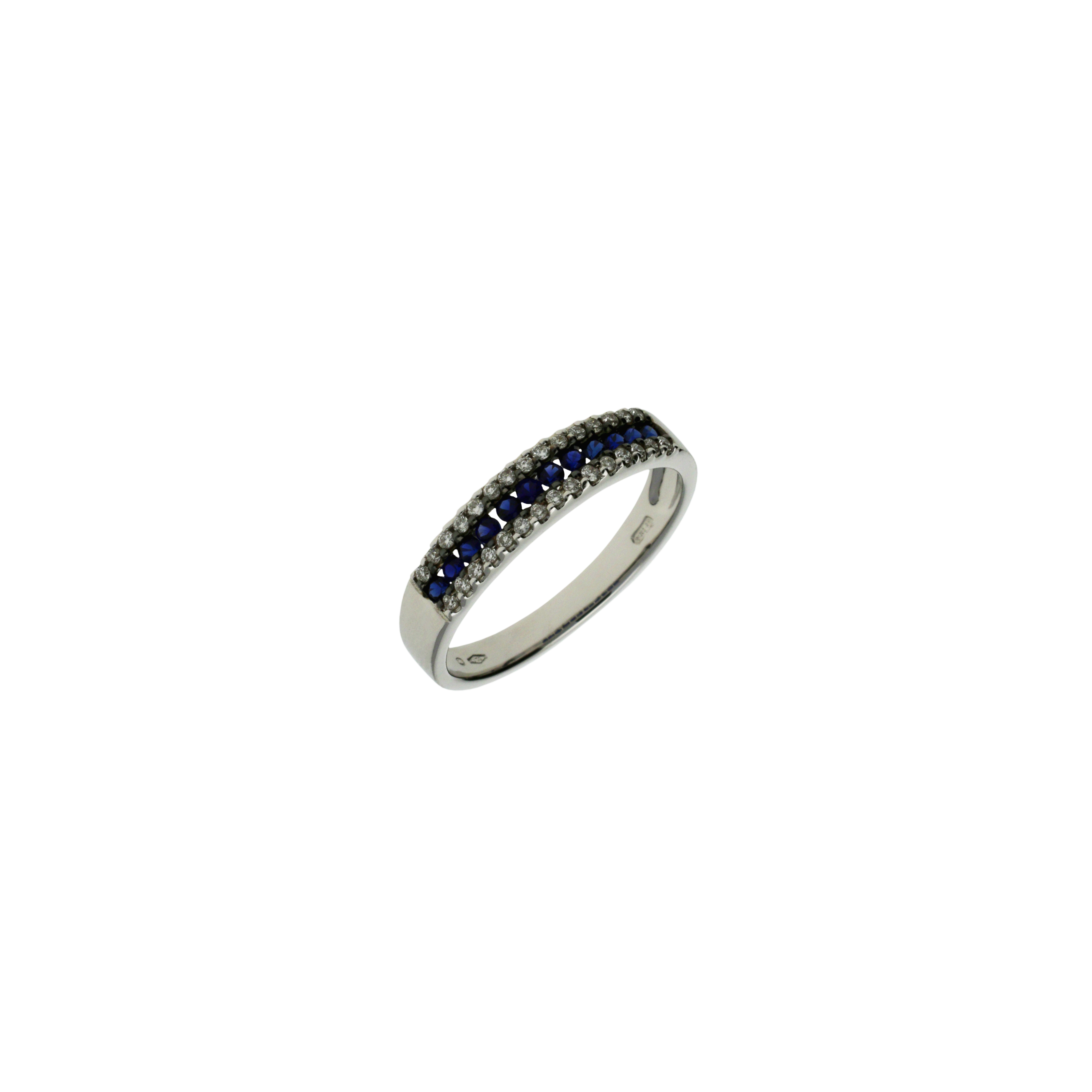 Anello in oro bianco 18 carati con zaffiri blu e diamanti bianchi taglio brillante - VR21625DSBW-