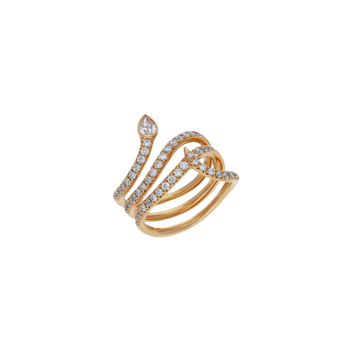 Serpente-Anello in oro rosa 18 carati e diamanti bianchi taglio brillante e taglio goccia - VR25061DP-