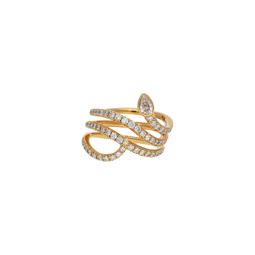 Serpente-Anello in oro rosa 18 carati e diamanti bianchi taglio brillante e taglio goccia