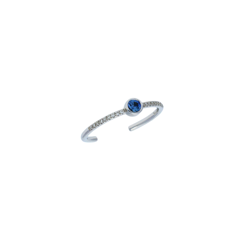 Anello in oro bianco 18 carati, zaffiro blu naturale e diamanti buanchi taglio brillante - VR25433DSBW-
