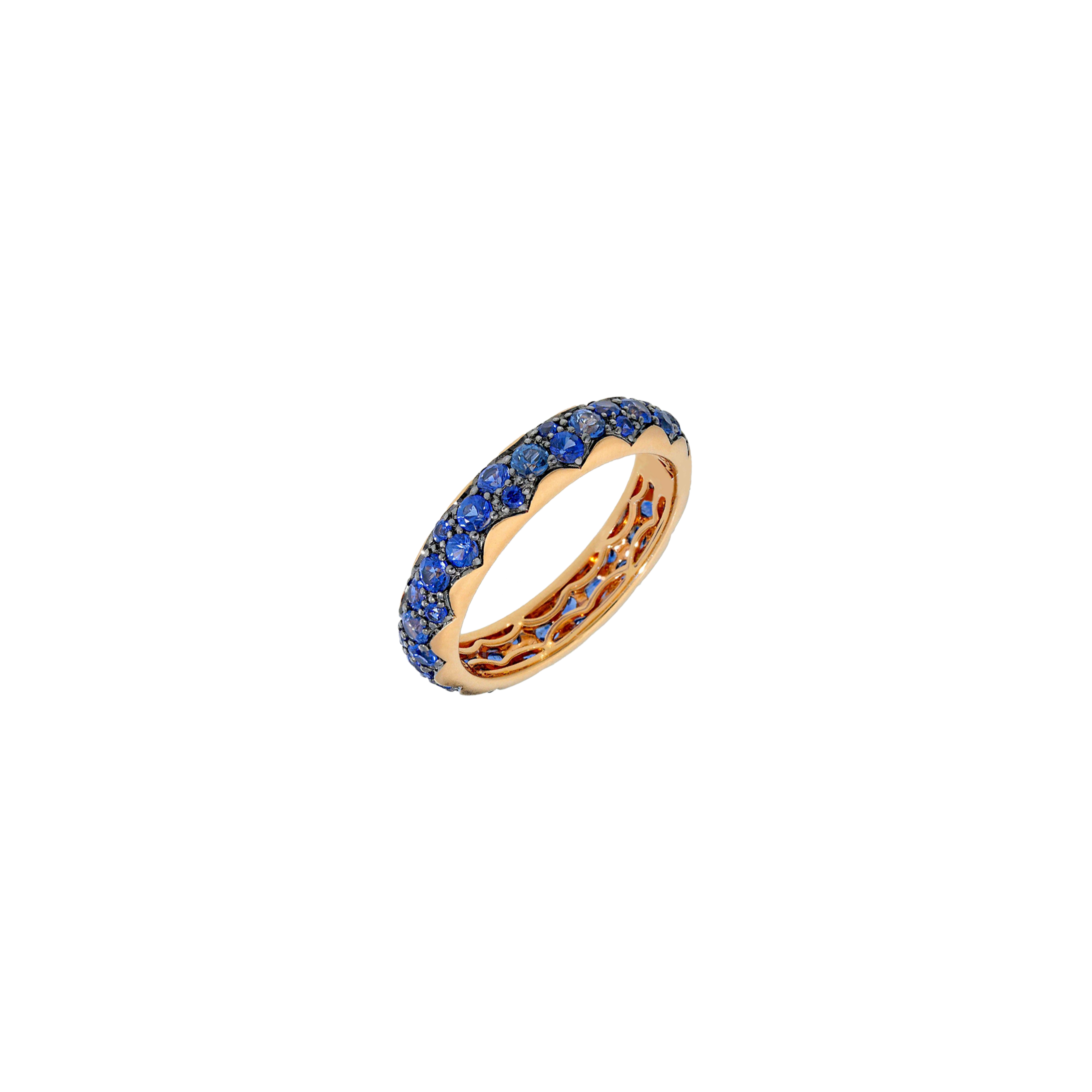 ANELLO VERETTA IN ORO ROSA CON ZAFFIRI BLU A GIRO INTERO - VR27697SBLP