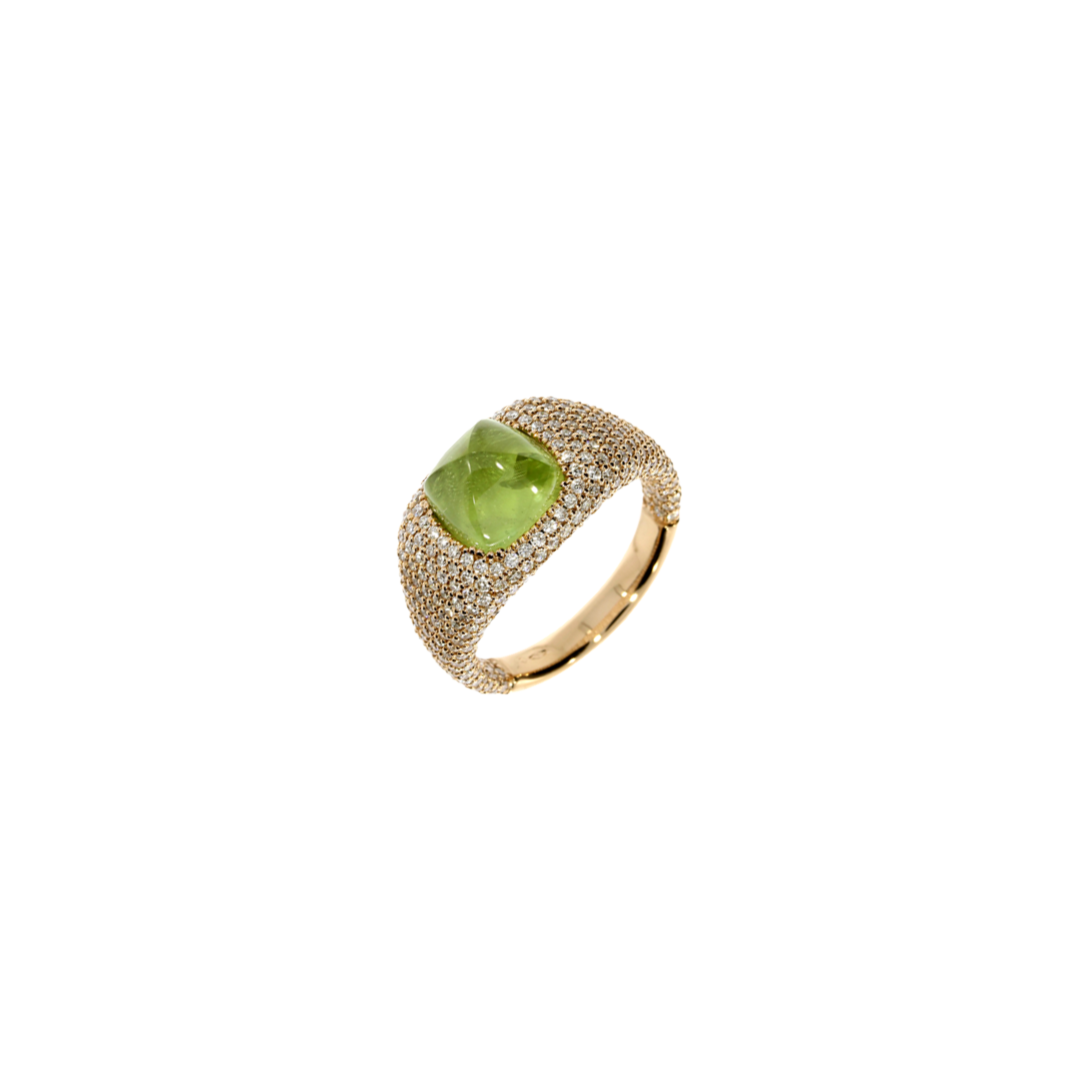 ANELLO IN ORO ROSA CON PERIDOTO E PAVÈ DI DIAMANTI - VR28086DPDP