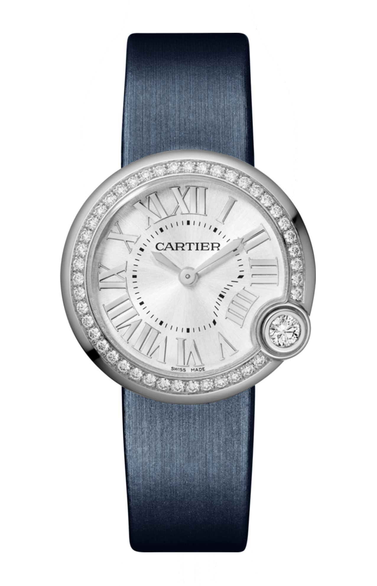 BALLON BLANC DE CARTIER 30 MM, ACCIAIO, DIAMANTI, PELLE - W4BL0003