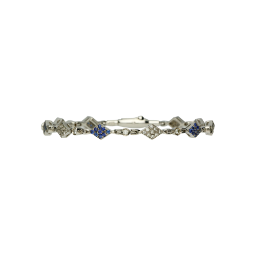 Bracciale in oro bianco 18 carati con diamanti bianchi e zaffiri blu taglio brillante - ZBBR128