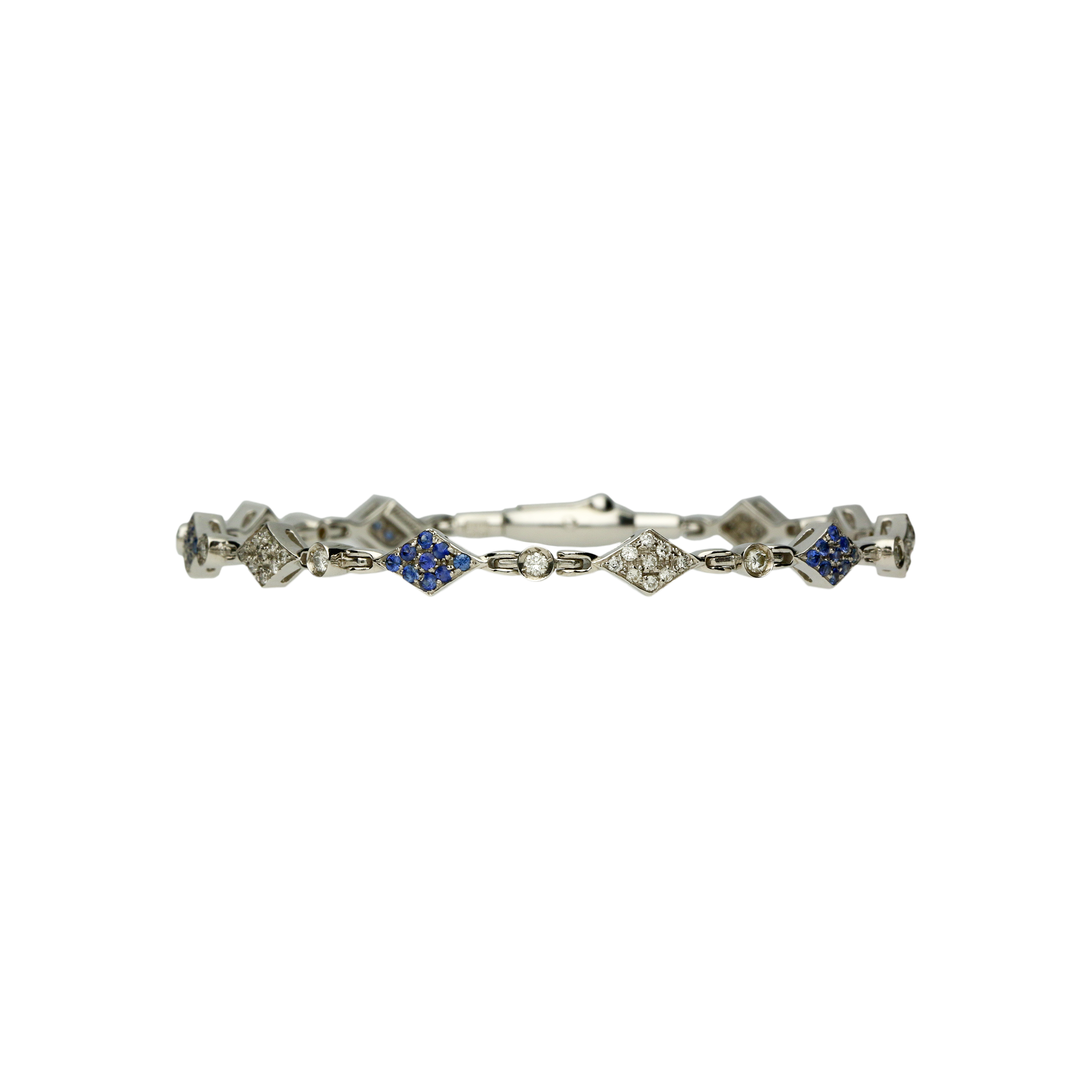 Bracciale in oro bianco 18 carati con diamanti bianchi e zaffiri blu taglio brillante - ZBBR128