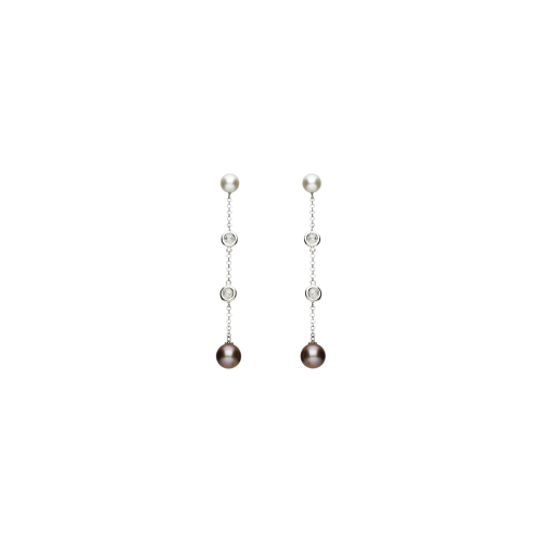 Orecchini pendenti perle bicolore diamanti rosette e oro bianco 18 ct - ZG0R0643BBPEL