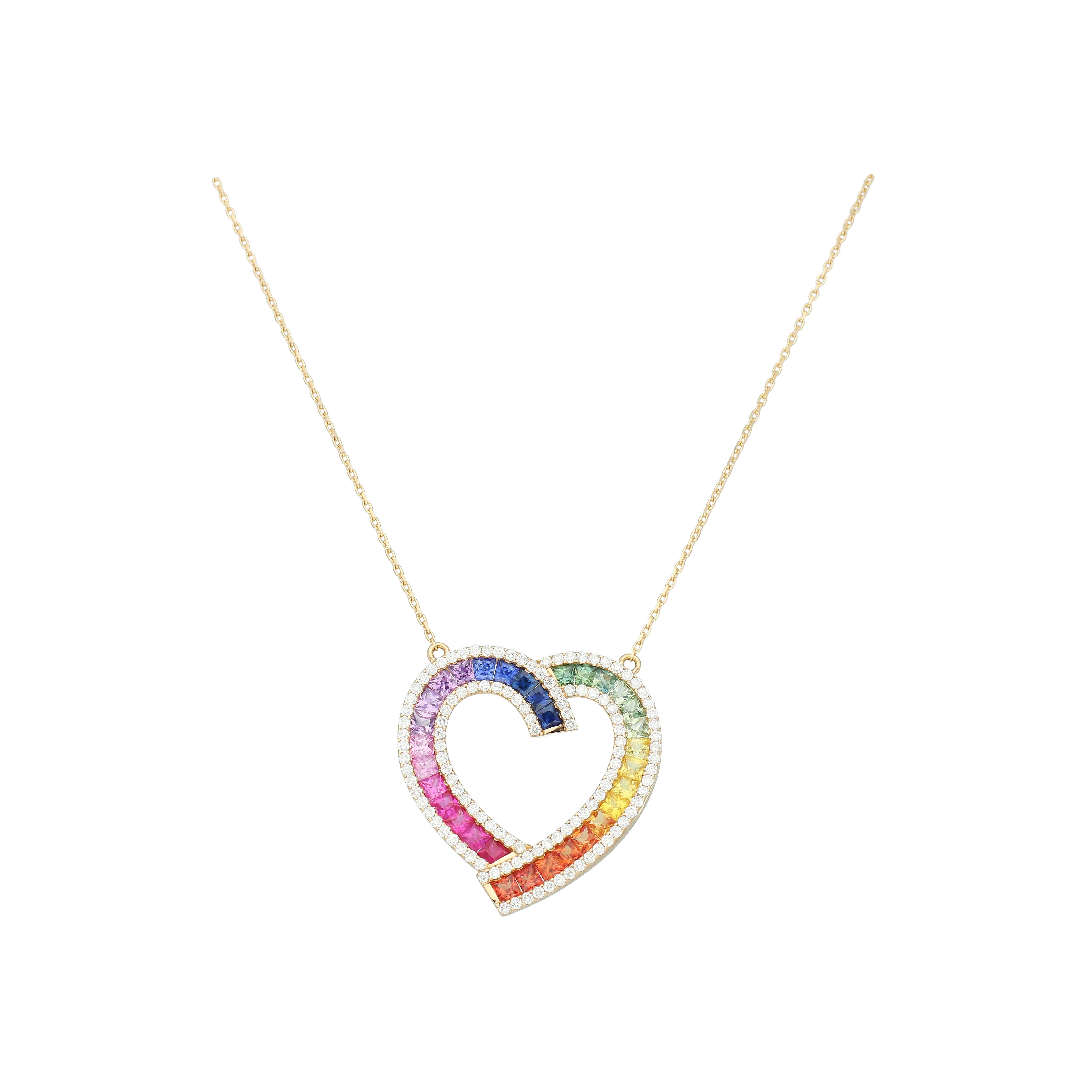 COLLANA RAINBOW PENDENTE CUORE CON DIAMANTI BIANCHI E ZAFFIRI MULTICOLOR - KP1032/MS