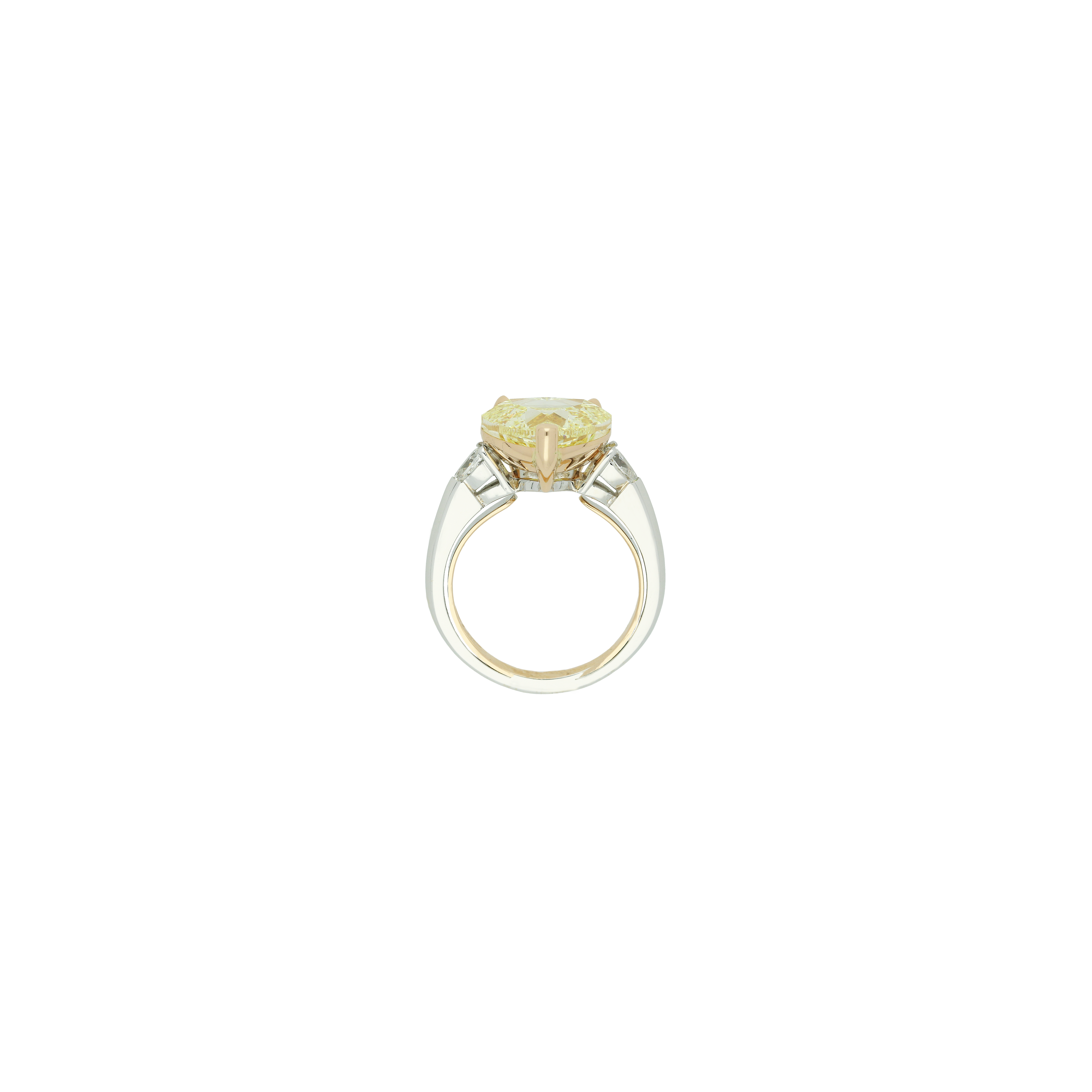 ANELLO CUORE IN ORO BIANCO E ORO ROSA CON DIAMANTE FANCY YELLOW E DIAMANTI BIANCHI LATERALI - F.338D